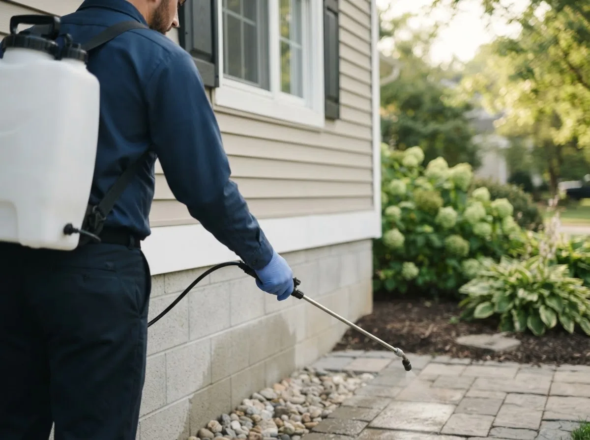 Pest control technician inspecting a home in Earlsboro, OK